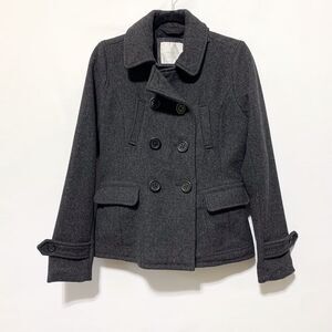 American Eagle Womens Pea Coat Double Breasted Dark Gray Wool Blend Size Small